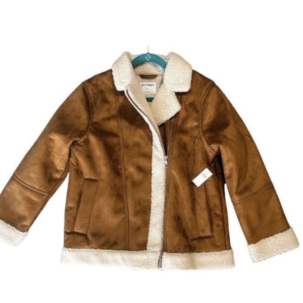 NWT Old Navy Suede Sherpa Lined Moto Jacket Size M - Picture 5 of 12